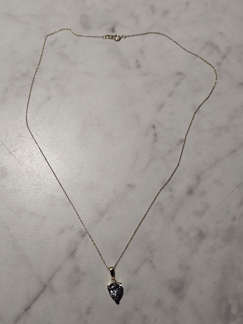 10k Gold Pendant Necklace with Aquamarine Diamond Charm